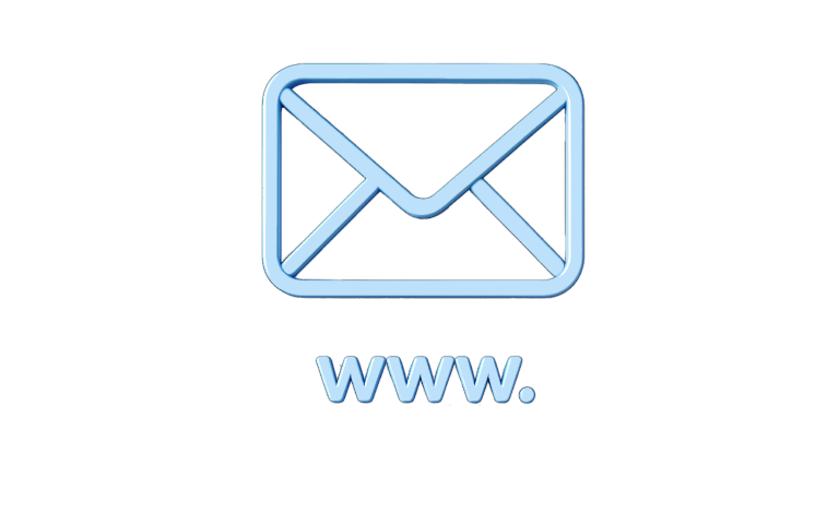 Light blue envelope icon with "www." text below it.